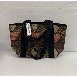 DEMOMENT Canvas Daily Tote Bag with Multi Pockets and Zipper, Little Flowers